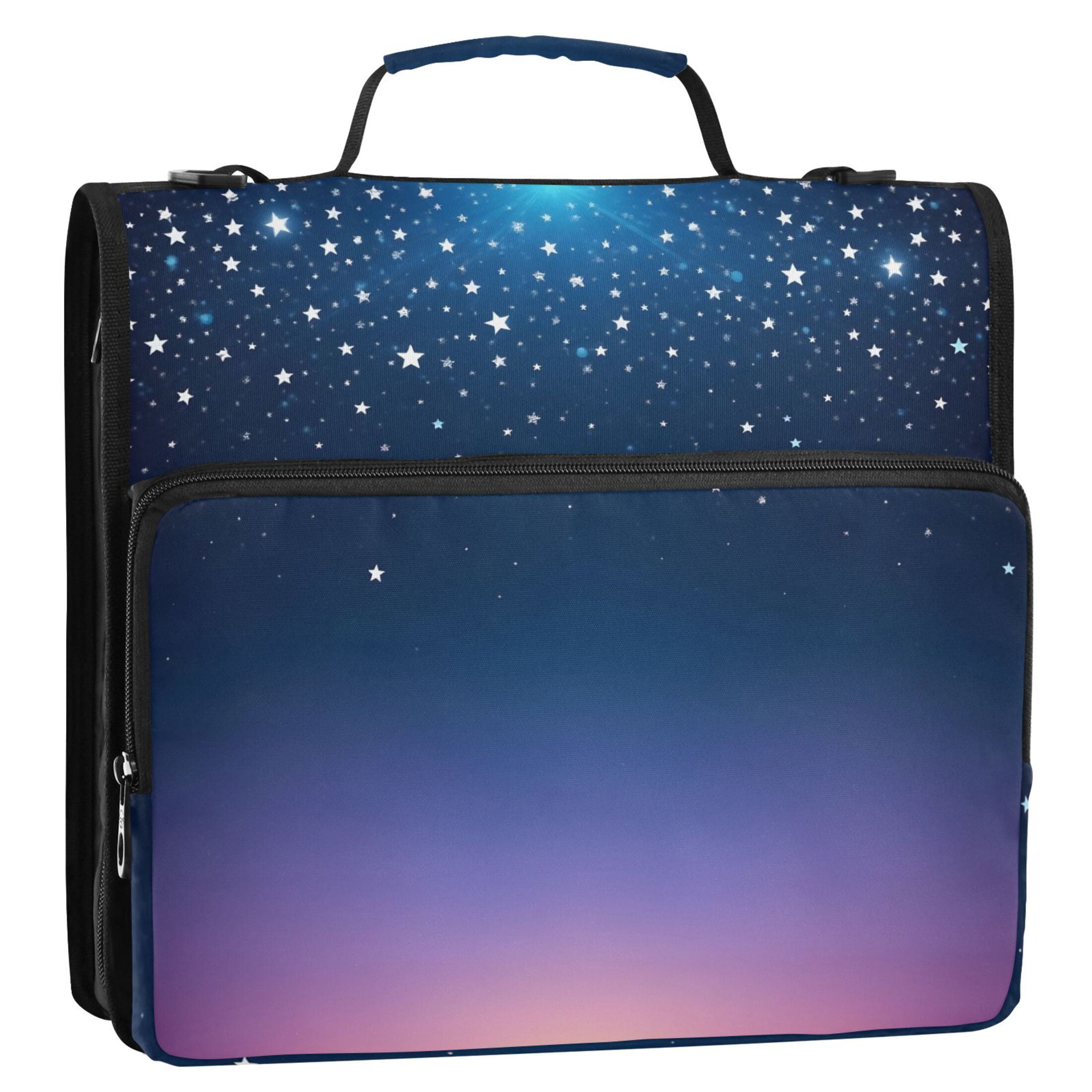 ALAZA Zipper Binder Starry Blue Gradient Stars 3 Ring Trapper Keeper File Folder Organizer Bag