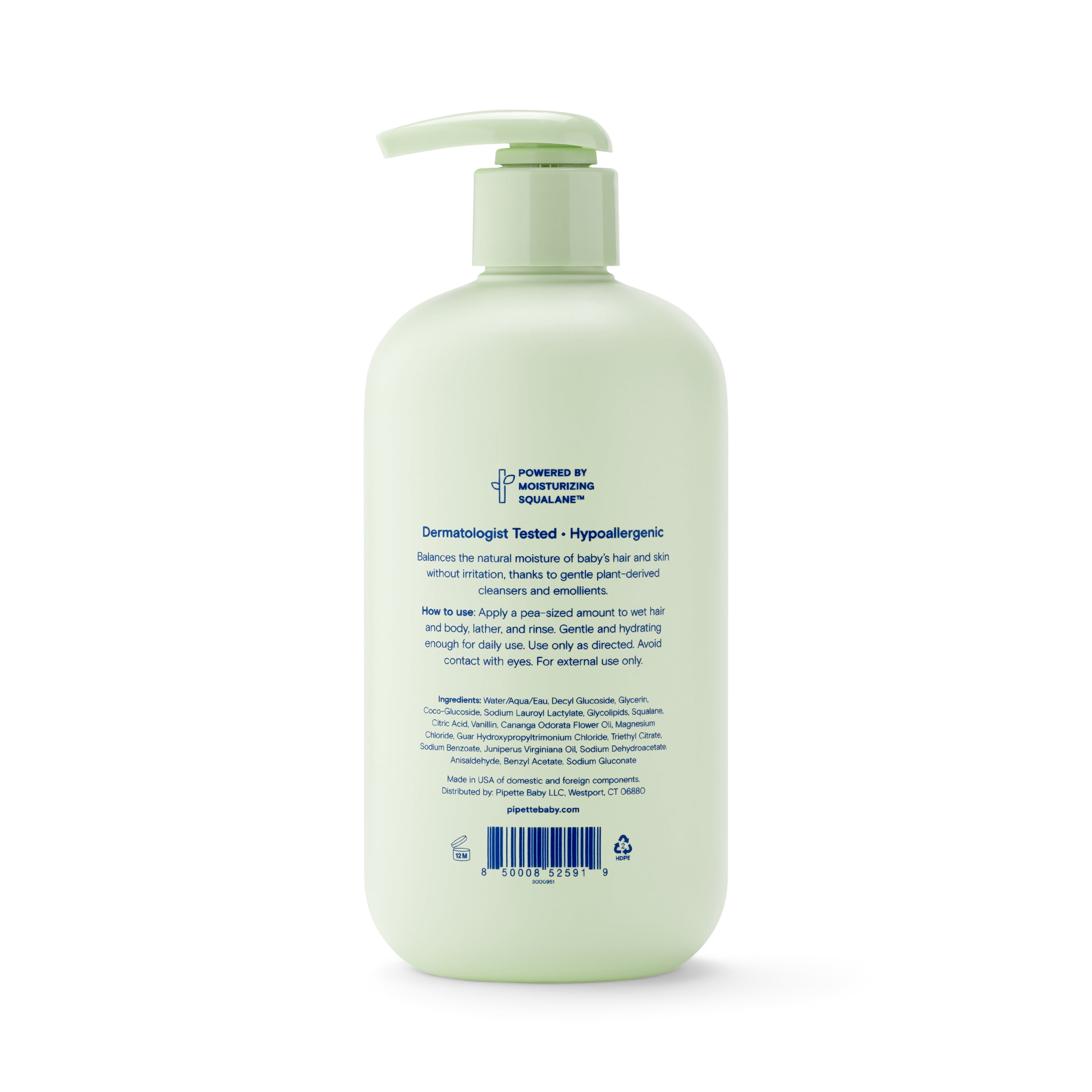 Pipette Tear-Free Baby Shampoo & Wash, Sensitive Skin, Vanilla + Ylang Ylang, 11.8 fl oz