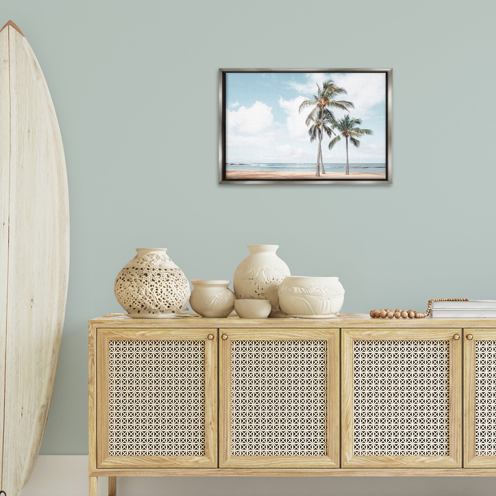 Stupell Industries Windy Tropical Scene Nautical & Beach Painting Gray Floater Framed Canvas Art Print Wall Art, 25 x 17