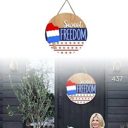 

GARENAS Front Door Decor Independence Day Wooden Door Hanging Independence Day Theme Door Hanging Garden Decoration Festive Atmosphere Home Decoration
