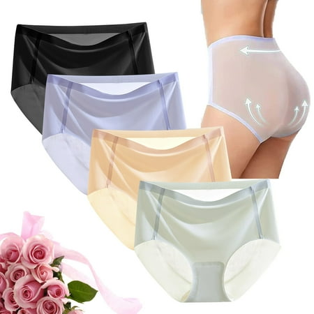 Hamky Womens Underwear Cotton Underwear Women s Simple Fashion Casual Silk Pure Color No Breathable Midriff Panty 4 Set Seamless Underwear Hipster Panties BK2 M