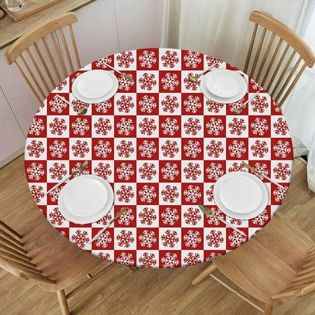 

Merry Christmas Round Fitted Tablecloth Happy New Year Elastic Edged Waterproof Table Cloth Dining Table Decorations Accessorie