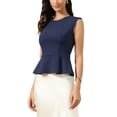 thumbnail image 4 of INSPIRE CHIC Peplum Vest for Women's Elegant Sleeveless Crew Neck Flared Hem Work Office Tank Tops XS Navy Blue, 4 of 6