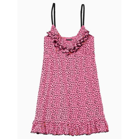 Womens Pink Leopard Print Ruffle Chemise Nighty Gown Sleep Shirt Nightgown