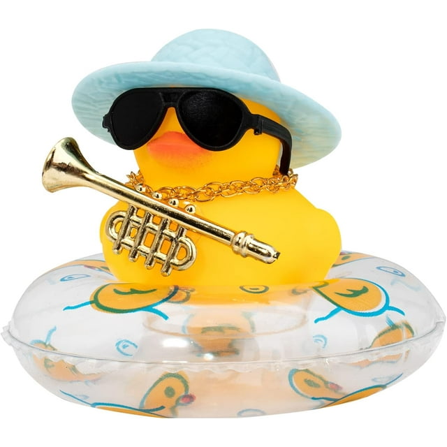 Car Duck Ornament Dashboard Decorations for Car Rubber Duck Accessories with Hat Necklace Swim Ring Musical Instruments T