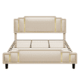Homfa King Bed Frame, Luxury Velvet Upholstered Headboard with Golden