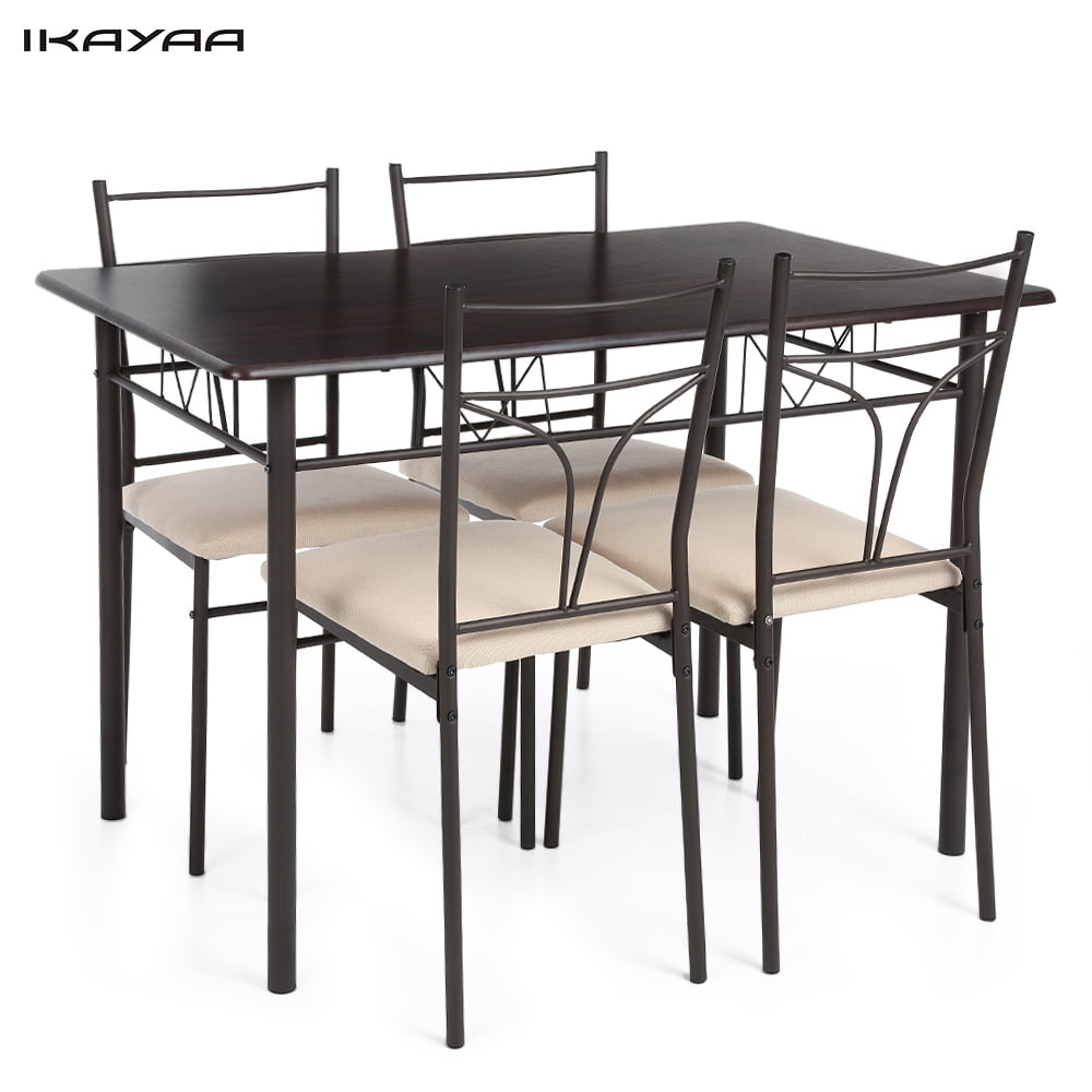 Ikayaa 5pcs Modern Metal Frame Dining, Round Metal Dining Table And Chairs