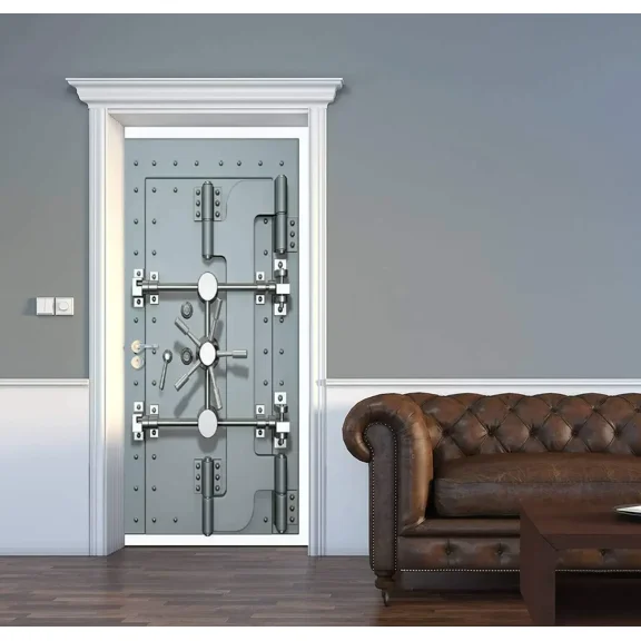 Antique Bank Vault Door Metal D Stickers Removable Self Adhesive Vintage Wall Decal Mural Wallpape