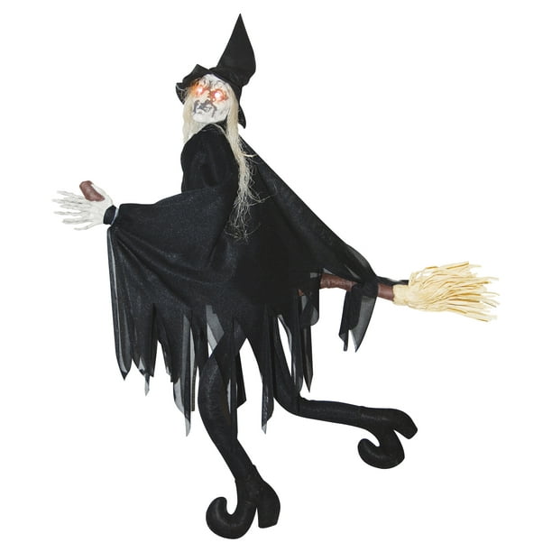 Animated Flying Kicking Wicked Witch On Broom Hanging Halloween Prop Decoration Walmart Com
