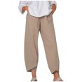 thumbnail image 2 of POROPL Women Palazzo Pants Linen Casual Elastic High Waist Pants, 2 of 9