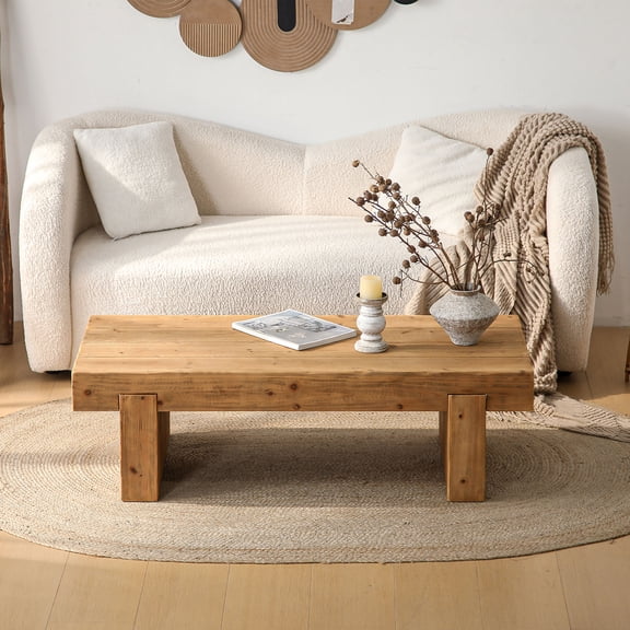 CQSXDA Rectangular Farmhouse Solid Wood Coffee Table, 47.6" Low Profile Rustic Accent Table for Home Office or Living Room
