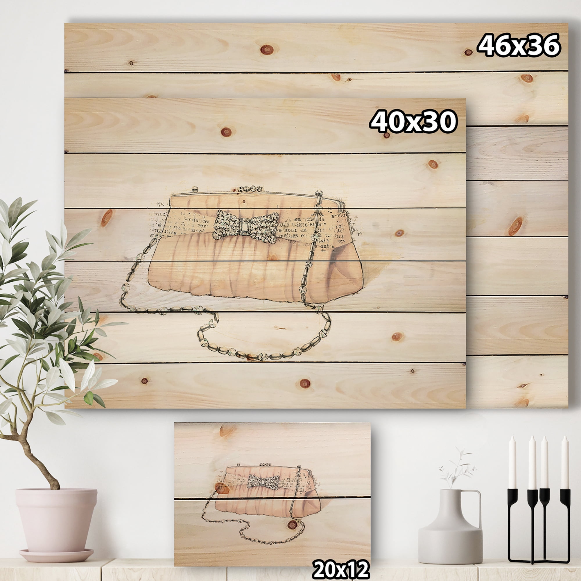Designart 'Glamorous Diamond Sparkle Purse II' Fashion Print on Natural Pine Wood