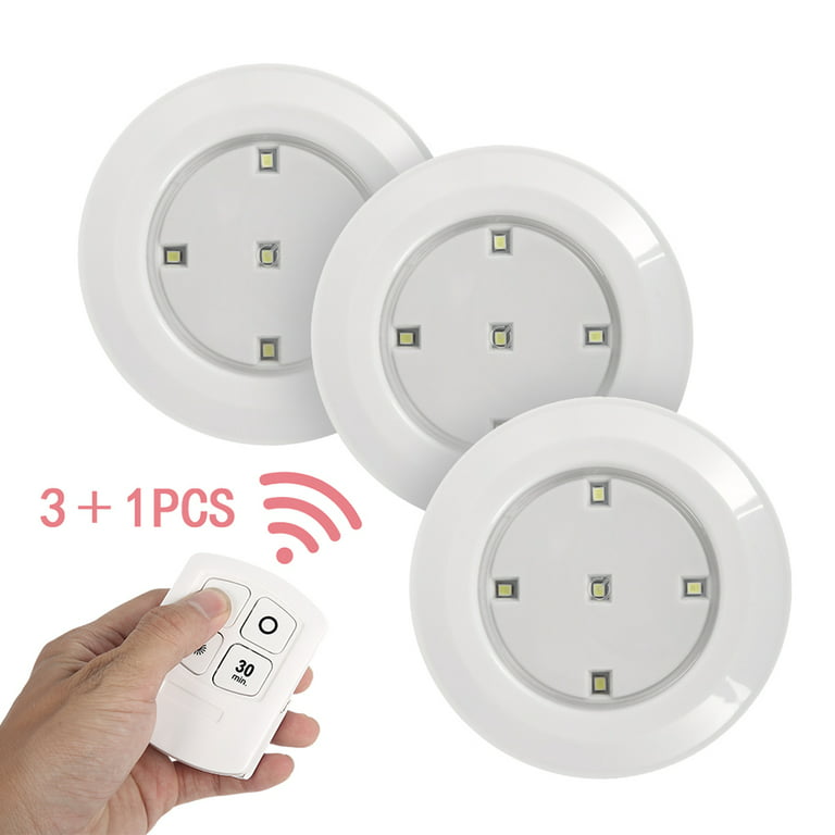 3-Pack Battery-Operated RGBW Magnetic Puck Light with Remote