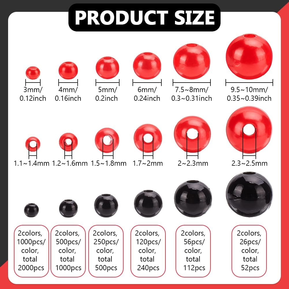 PH 3904pcs Red Black Pearl Beads Set 3/4/5/6/8/10mm Pearls Satin Beads Imination Pearls Punk Goth Spacer Bead for Bracelet Necklace Jewelry Making Decoration Colorful