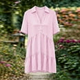thumbnail image 6 of SAWOBUUN Womens Striped Shirt Dress Short Sleeve V Neck Button Mini Dress Tiered Casual Summer Beach Sundress, 6 of 7