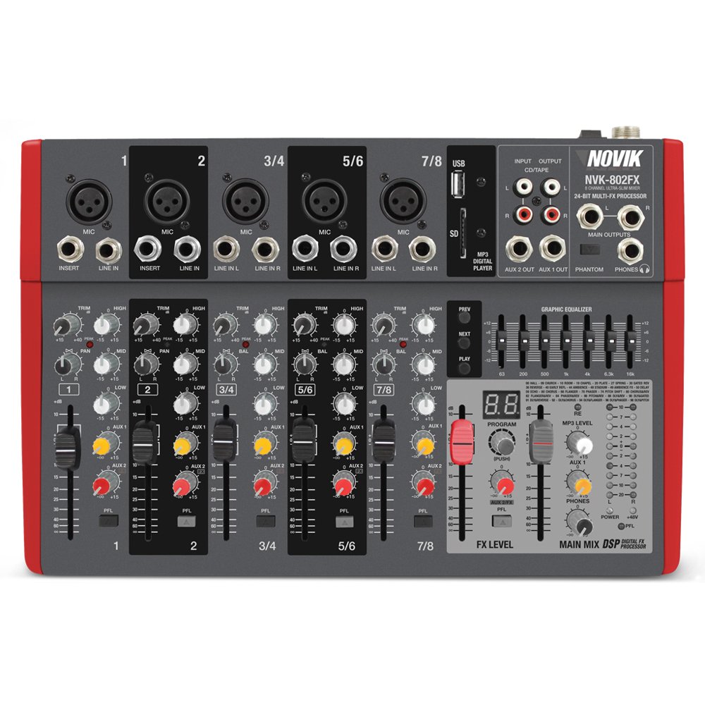 NOVIK NEO MIXER NVK 802FX 8 Channel UltraSlim 5 channels with preamplifiers of Mic and Phantom