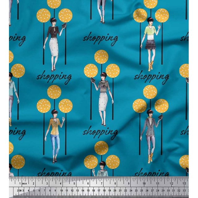 Soimoi Rayon Fabric Dot,Clutch & Women Group Decor Fabric Printed Yard 42 Inch Wide
