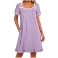 thumbnail image 2 of Purcolt Nightgowns for Women Cute Lace Trim Short Sleeve Sleepshirt Ruffle Hem Button Down Nightshirt Soft Pajamas Dress Casual Sleepwear with Pockets, 2 of 7
