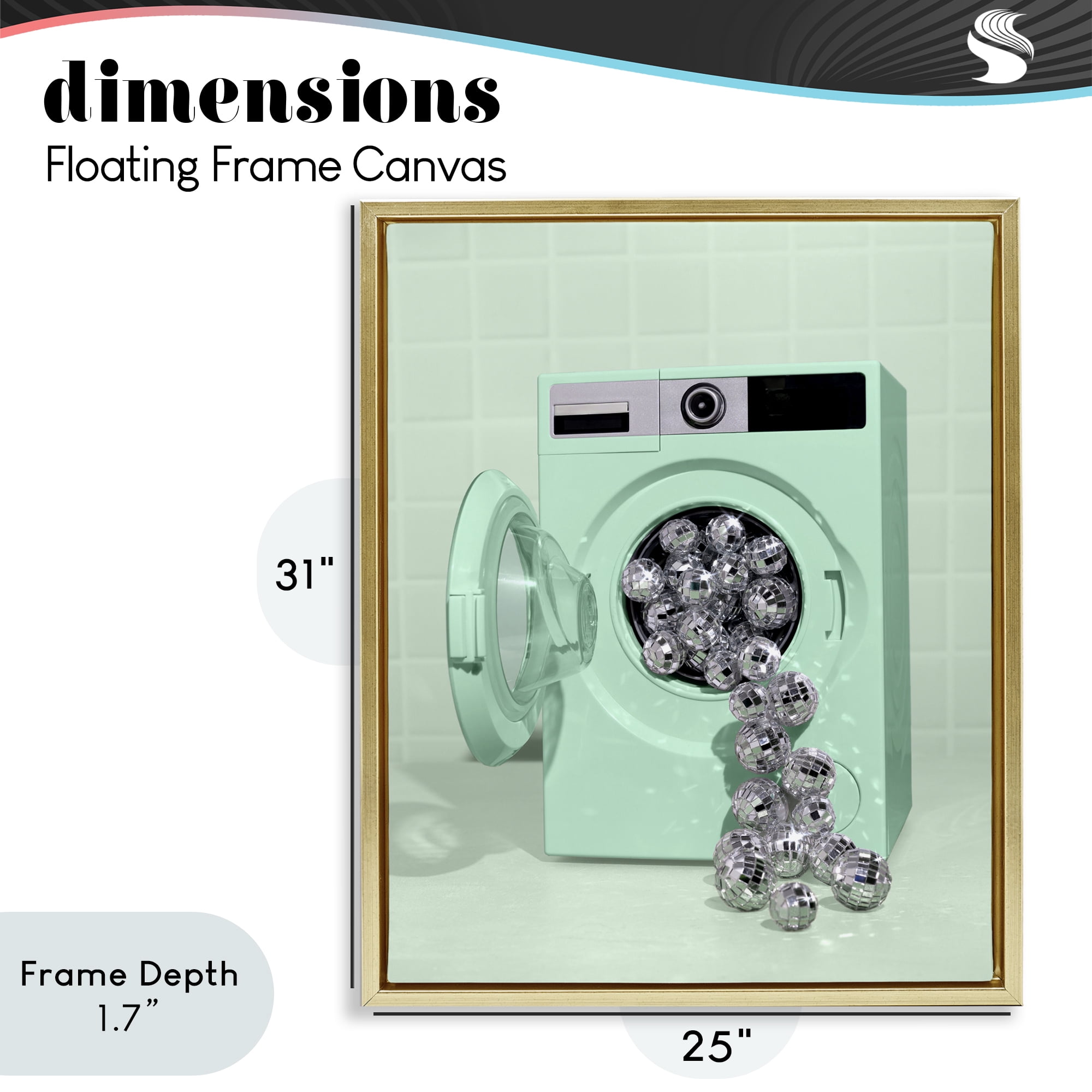 Stupell Industries Disco Laundry Machine over Green Gold Framed Floater Canvas Wall Art, design by LISH Creative