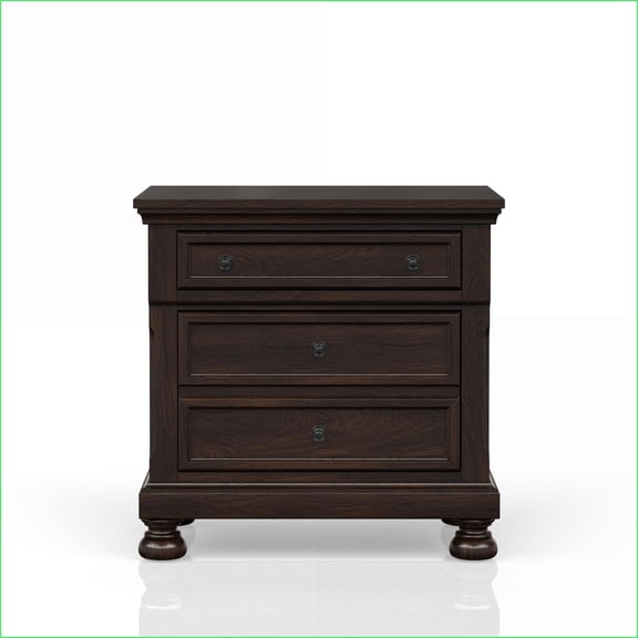 Dark Cherry Transitional Nightstand with Two Drawers