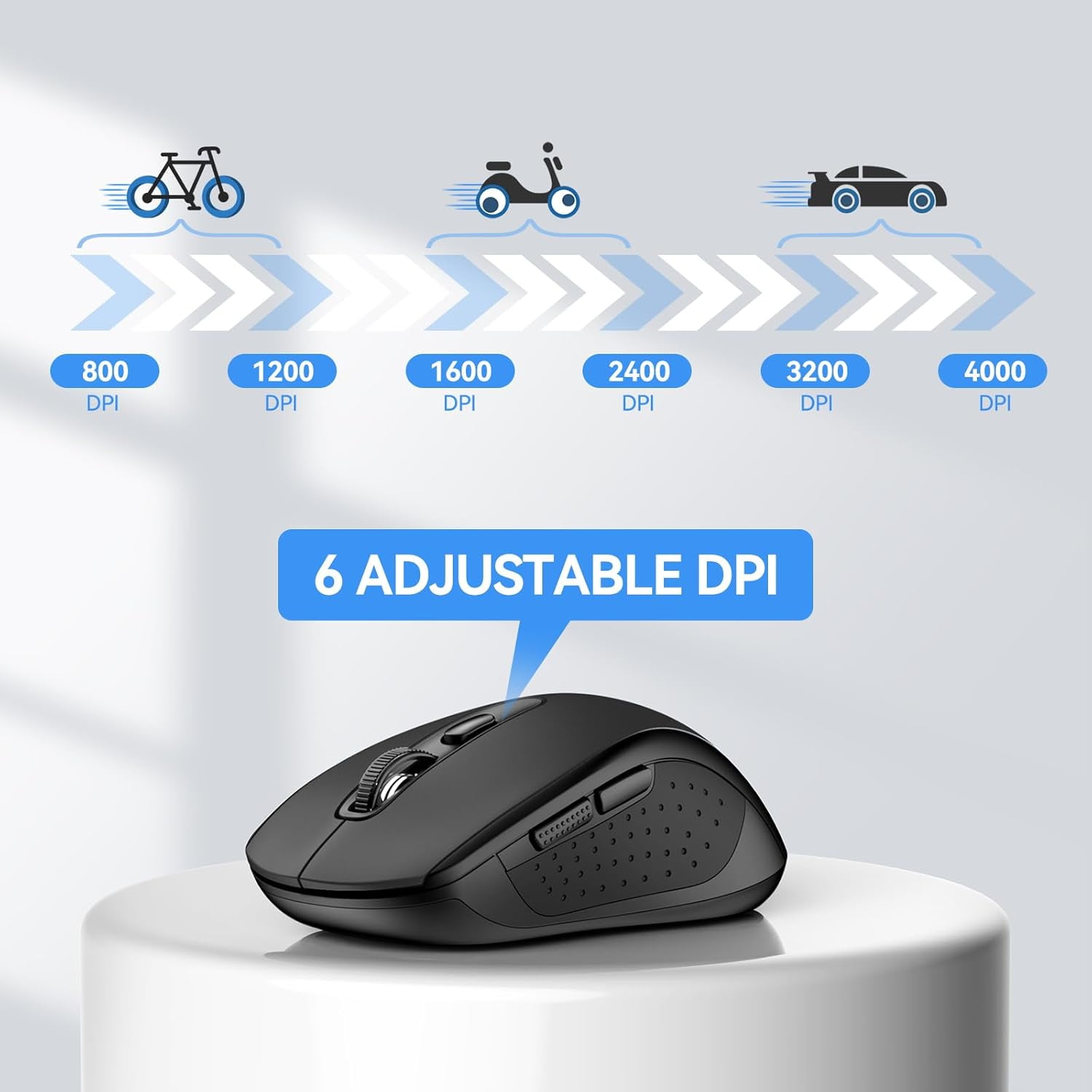 Bluetooth Mouse, 4000DPI Wireless Mice for Laptop 2-in-1(BT 5.0/3.0+2.4Ghz) Computer Portable PC Mouse Wireless with USB Receiver for Mac (USB-A+Bluetooth, Black)