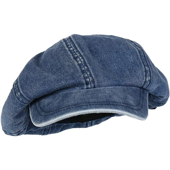 Women Denim Newsboy Cap Slouchy Newsboy Hat Visor Beret Flat Cap Vintage Oversized Cabbie Hat Cotton Octagonal Cap