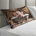 thumbnail image 2 of Ambesonne Rustic Quilted Pillowcover, Floral Pig Bubbly Barn Bath, 30" x 20", Pink and Redwood, 2 of 2
