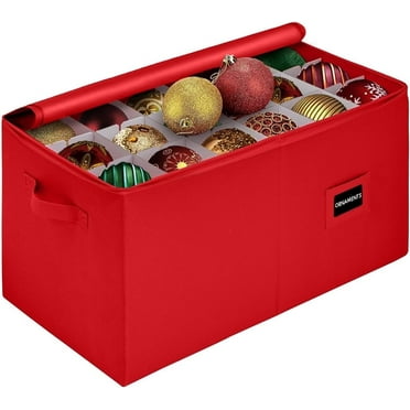 Hold N' Storage Christmas Ornaments Storage Box Polyester with Zipper, up to 54 -4" Ornaments - Red