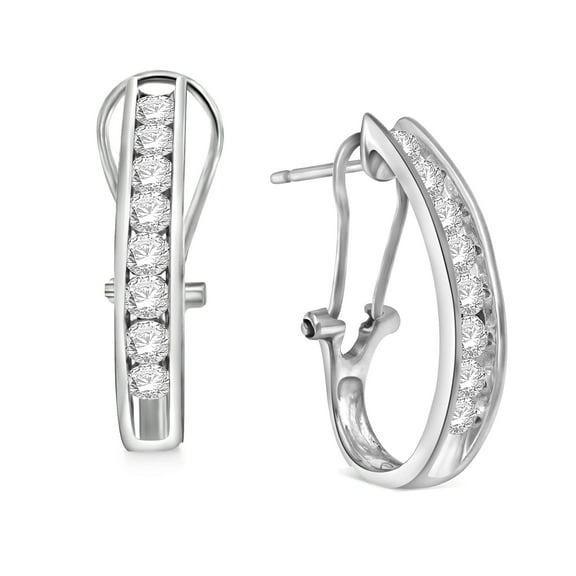 Natalia Drake 10K White Gold 1 Cttw Diamond J Hoop Earrings for Women with Omega Backs for Women Channel Set