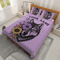 thumbnail image 2 of Personalized Floral Wolf Quilt Bedding Set - Custom Your Name, Floral Sunflower Design, Purple Quilt Bedding Set for Bedroom, Gift for Animal Lovers, 2 of 5