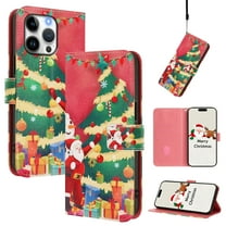 Phone Case for iPhone 12 Pro / 12, Luxury Christmas Pattern Card Slots Cash Pocket Magnetic Clasp Full Body Protection Shockproof Kickstand Wallet Flip Case with Wrist Strap for iPhone 12 Pro / 12, F