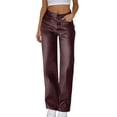 thumbnail image 6 of XAOFW Women's Casual Pants Solid Color Elastic Waist Shiny Leather Trousers Wide Leg Pant With Pockets Outdoor Workout Comfortable Stylish Trouser, 6 of 7
