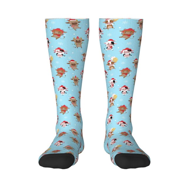 Gaeub Chaussettes d'Hiver Design Imprimé Vache Mignon Chaussettes Hautes Extensibles pour Hommes Femmes Adolescents, Chaussettes de Softball Soccer pour Randonnée, Sport
