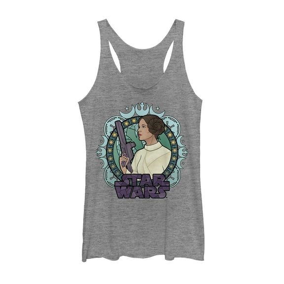 Women's Star Wars Ornate Princess Leia Glass Racerback Tank Top Gray Heather 2X Large