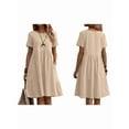 thumbnail image 3 of Women's Cotton Linen T-Shirt Dress, Casual Loose Fit Short Sleeve Midi Dress with Pockets for Summer Apricot S, 3 of 7