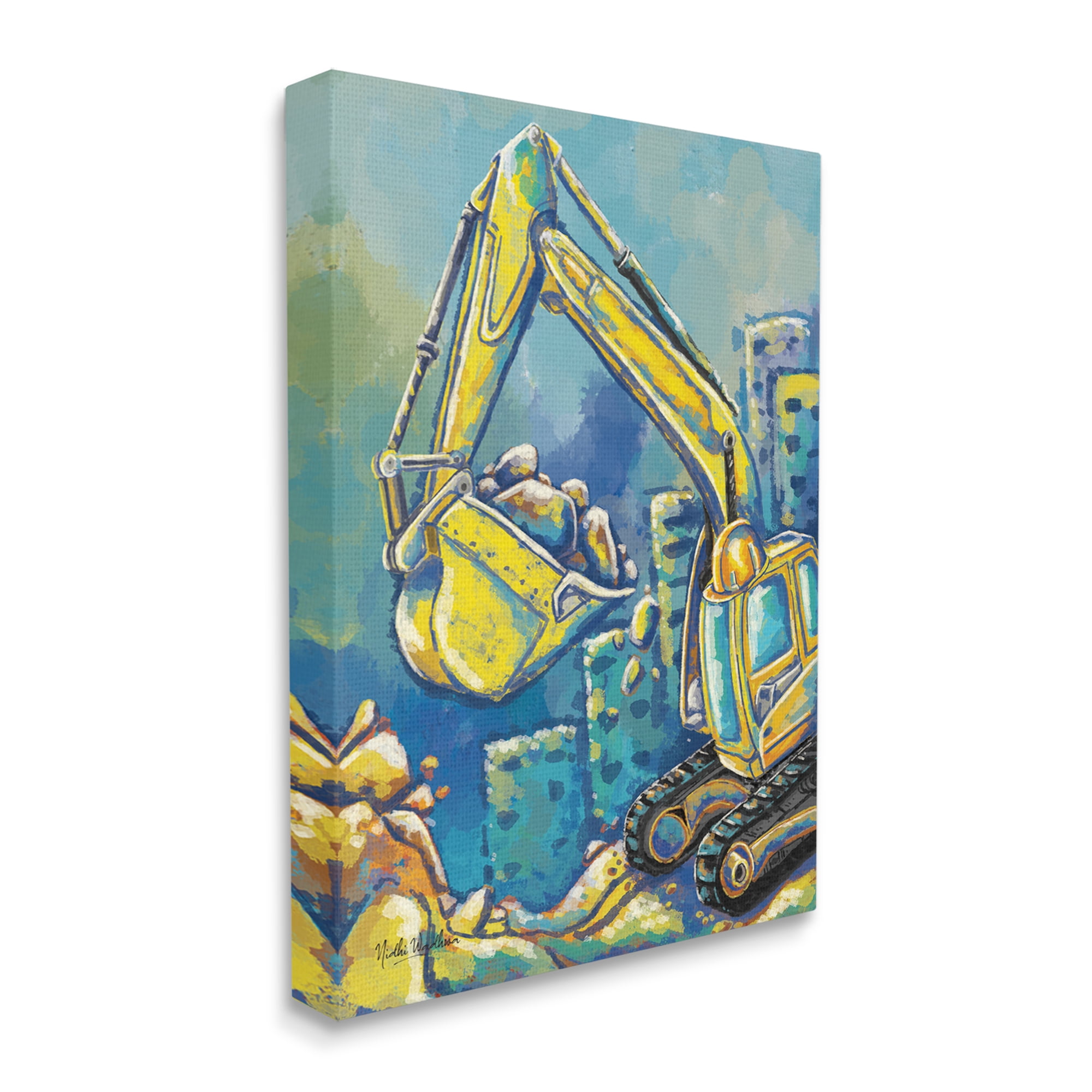 Stupell Industries Bulldozer Construction Painting Transportation Painting Gallery Wrapped Canvas Print Wall Art, 30 x 40