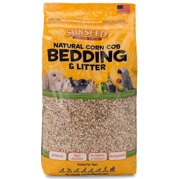 Sunseed Ropa de cama y arena de mazorca de maíz natural para pájaros y animales pequeños, fabricado en Estados Unidos, 350 pulgadas cúbicas