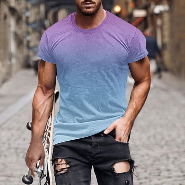Qertyioot Hommes Imprimé Manches Courtes Col Rond T-shirt Mode Décontracté Manches Courtes