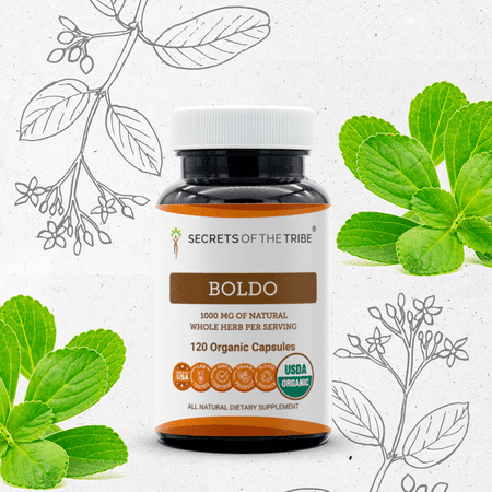 Secrets Of The Tribe Boldo Organic Capsules Dietary Supplement, Natural Herbal Capsules for Liver Support, Certified Organic Boldo (Peumus boldus) Dried Leaf, 60 Capsules