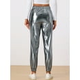 thumbnail image 4 of INSPIRE CHIC Women's Party Sparkle Shiny High Waist Metallic Holographic Pants XS Silver Grey, 4 of 6