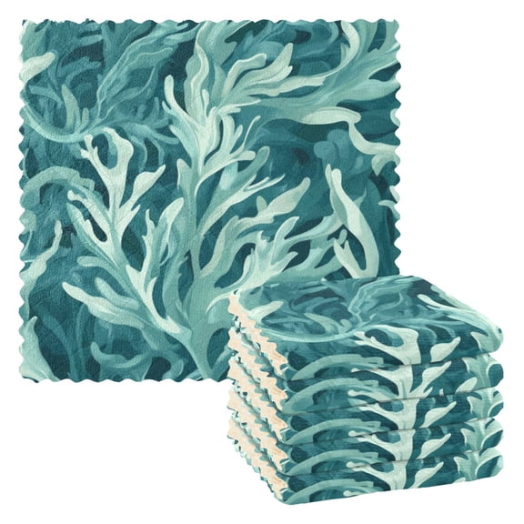 6 Pieces of Kitchen Towels 11x11Inch Kitchen Dish Cloths Kitchen Dish Towels Reuseable Cleaning Cloths Blue Seaweed