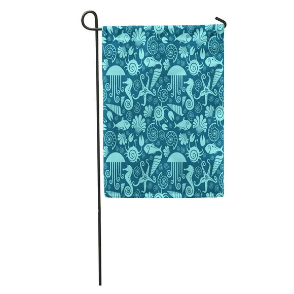 POGLIP Sea Fauna Starfish Horse Jellyfish Fish Crab Shell Nautilus Abstract Garden Flag Decorative Flag House Banner 12x18 inch