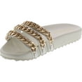 thumbnail image 2 of Liliana Nomi-2 Women Flip Flop Gold Chain Link Slide Slip On Flat Sandal Shoe Slipper White, White, 6, 2 of 4