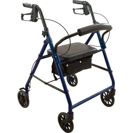 Roscoe Steel Rollator/Rolling Walker with 6" Wheels (Blue), 300 lb. Weight Capacity