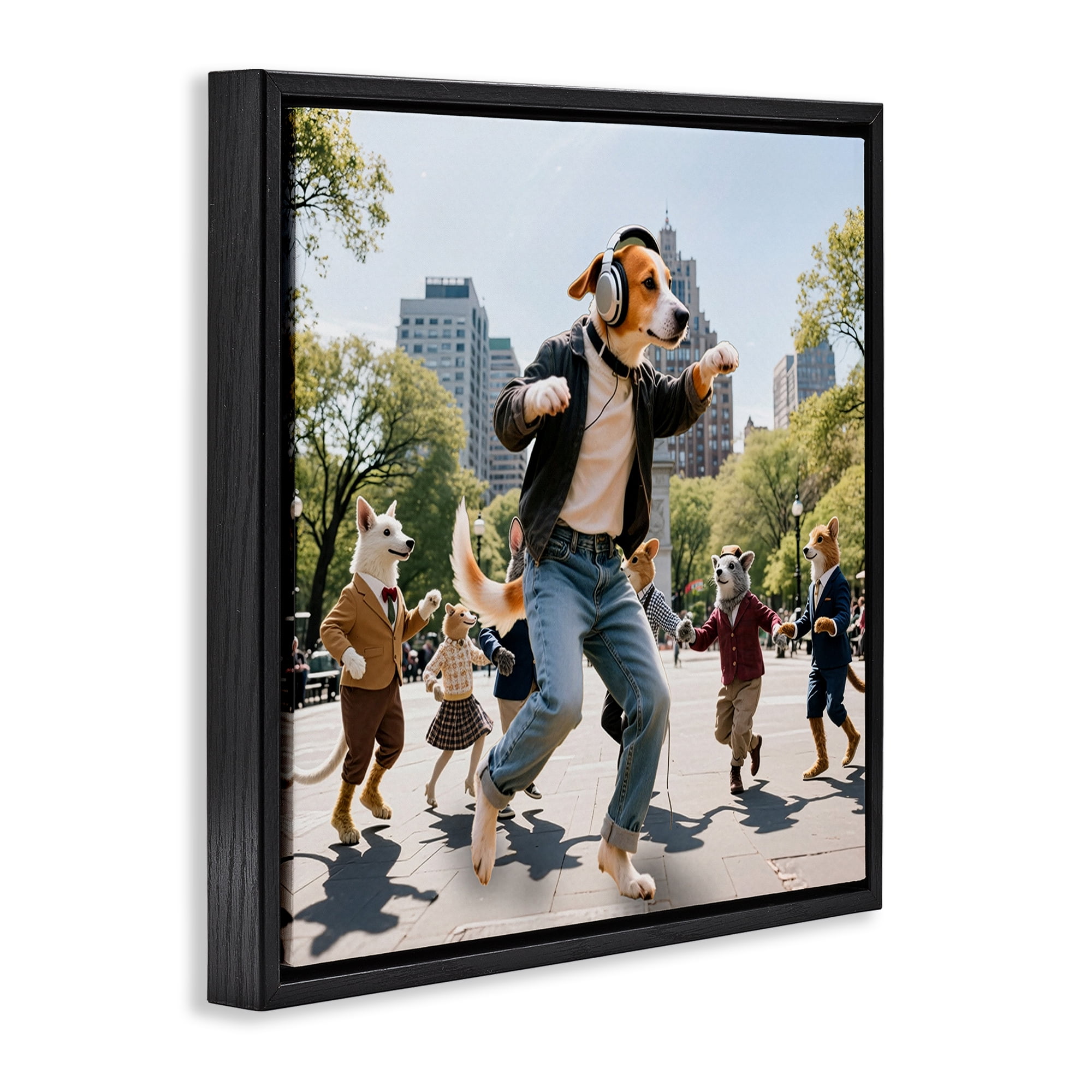 Stupell Industries Stylish Dog Dancing in Park Black Framed Floater Canvas Wall Art, design by CAD Designs