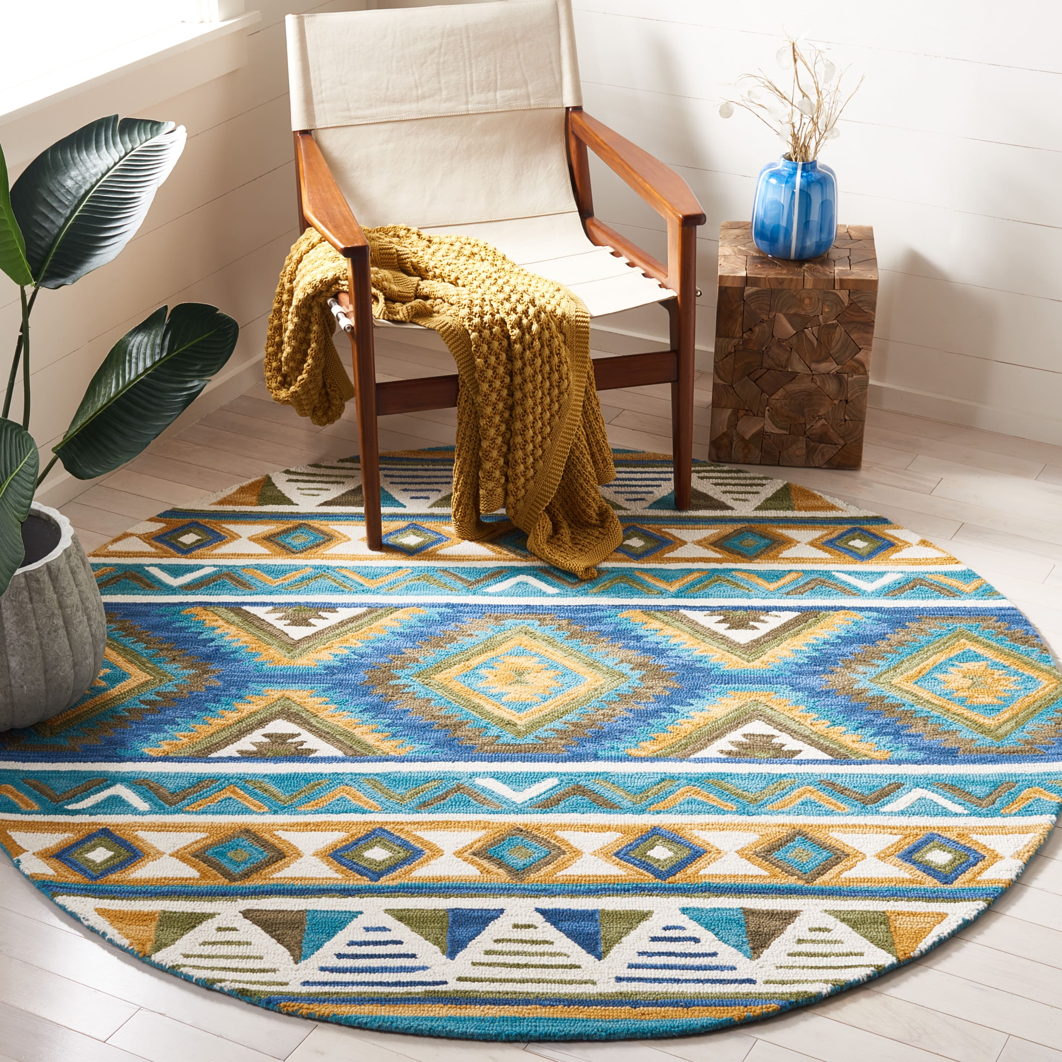 SAFAVIEH Aspen Ember Geometric Area Rug, Blue/Yellow, 6' x 6' Square