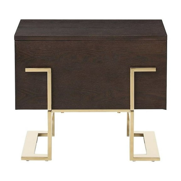 Modrest Moontide 1-Drawer Modern Wood Nightstand in Smoked Ash Brown/Gold