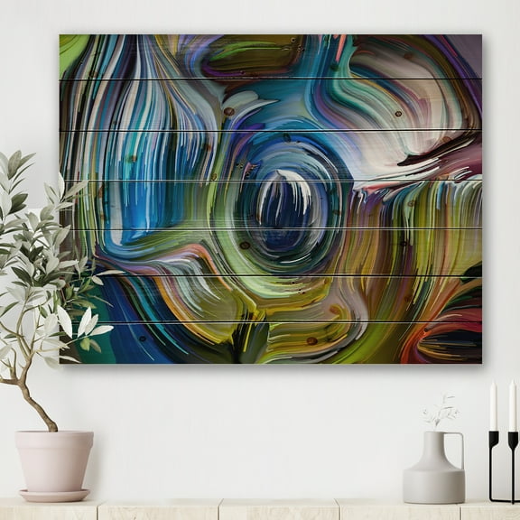 Designart 'Colour Spiral Fusion' Modern Print on Natural Pine Wood
