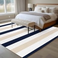 thumbnail image 5 of Beige Navy Blue Striped Large Area Rugs for Bedroom Living Room, Soft Non Slip Carpet Bedside Rug, Farmhouse Stripe Art Rectangular Floor Cover Kitchen Accent Rug 5'x7' for Dining Room/Office, 5 of 9