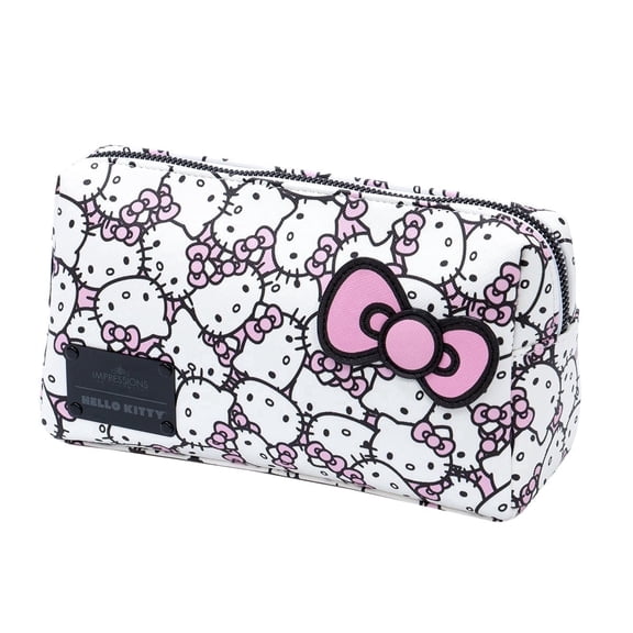 Impressions Vanity Hello Kitty Cosmetic Pouch with Waterproof Faux Leather, Zippered Bag for Travel